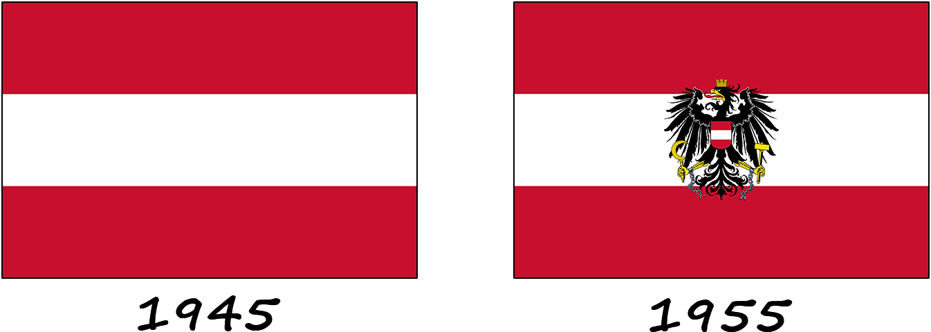 The national flag and the military flag, with the coat of arms, of Austria