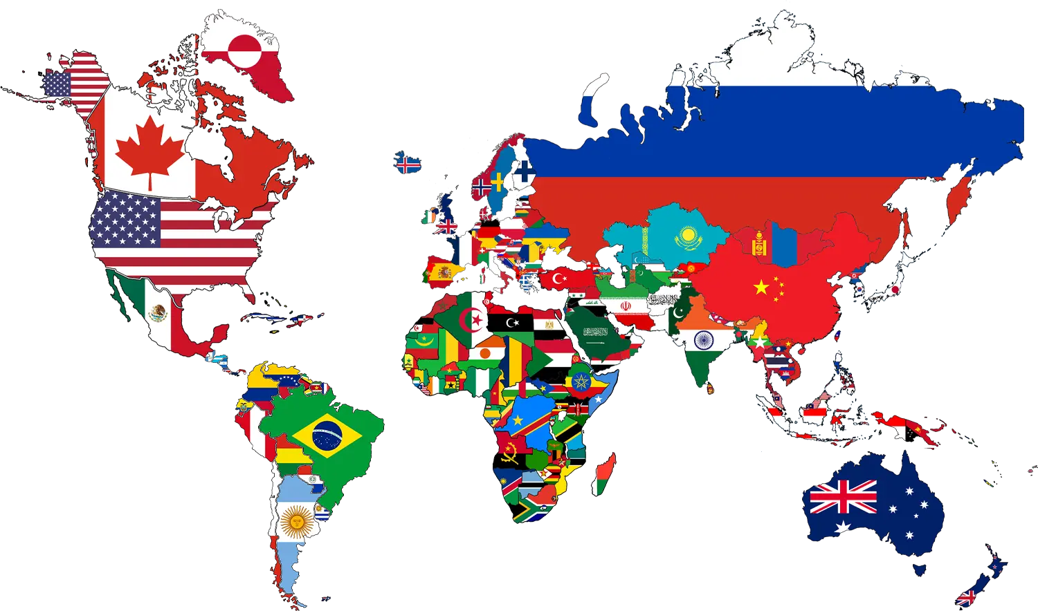 World map with flags on it