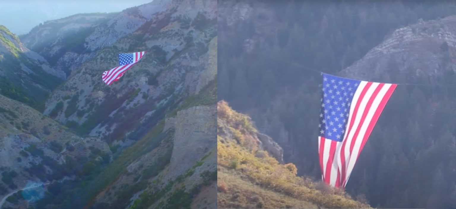 The largest vertical flag floating over an abyss