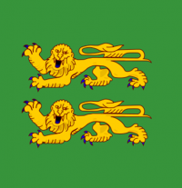 The unofficial flag of Akrotiri and Dekelia is a green flag with two golden lions.