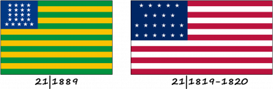 The Brazilian flag and the US flag with 21 stars
